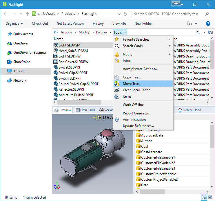 SOLIDWORKS PDM in Windows Explorer